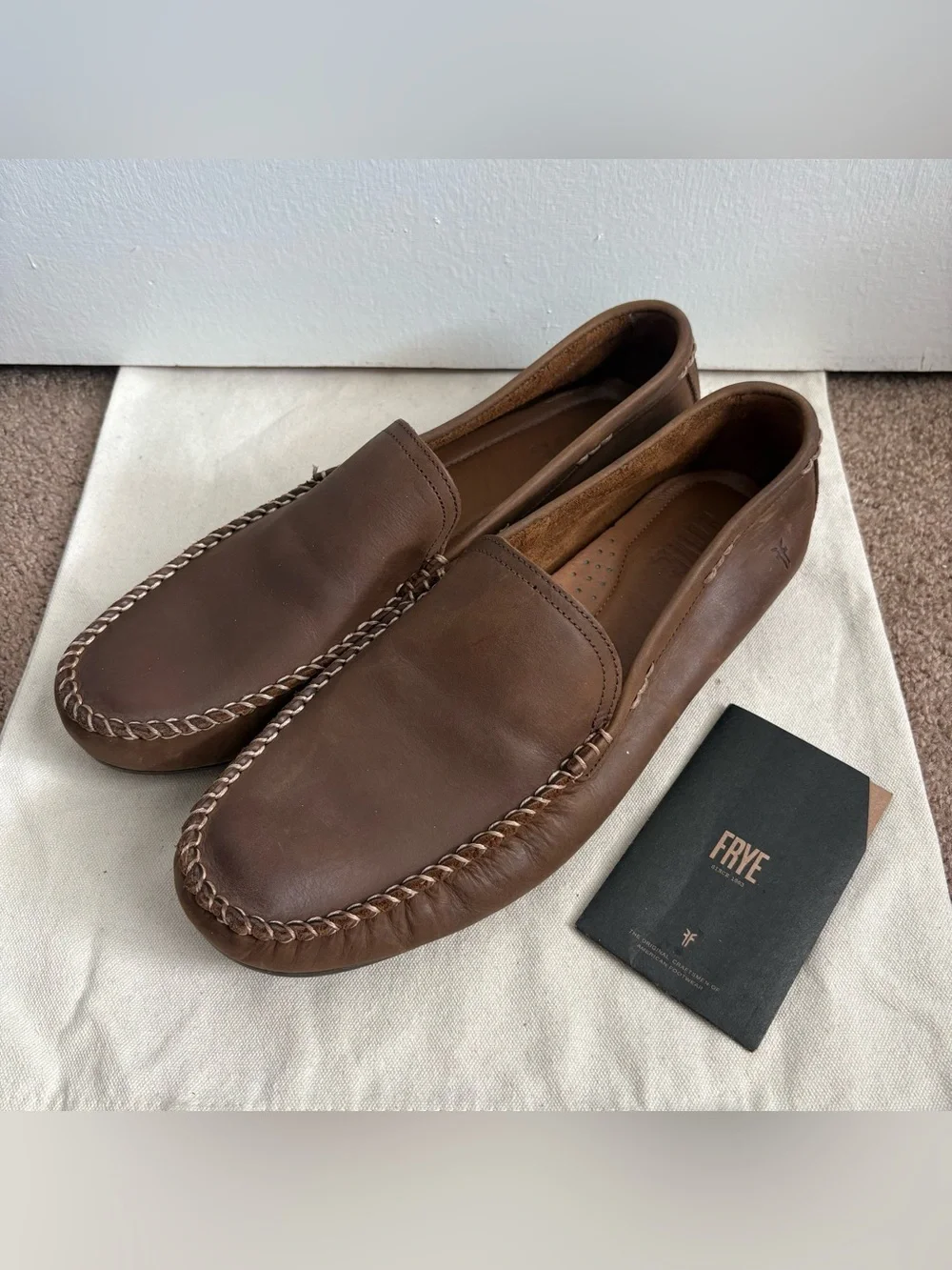 NEW Frye Lewis Venetian Brown Leather Slip-On Loafer Men's US 9.5
